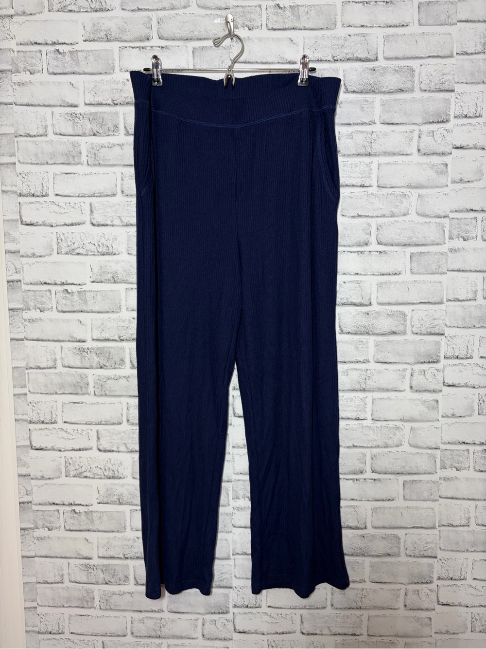 Lands' End Navy Ribbed Wide-Leg Pants - Picture 4 of 6